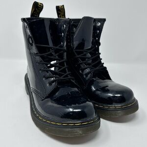 Dr Martens Black Patent Leather Lace-Up Boots with zipper size 3y